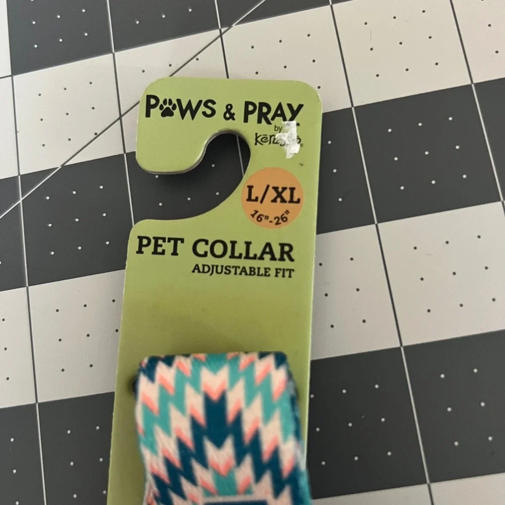 Kerusso Paws & Pray Everyday Pet Collar Adjustable L/XL Blue Green‎ Pink NWT #1